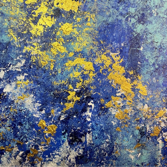 Abstract "Blooming in Blue" Floral Landscape Acrylic Wall Art Painting - Picture 3 of 13